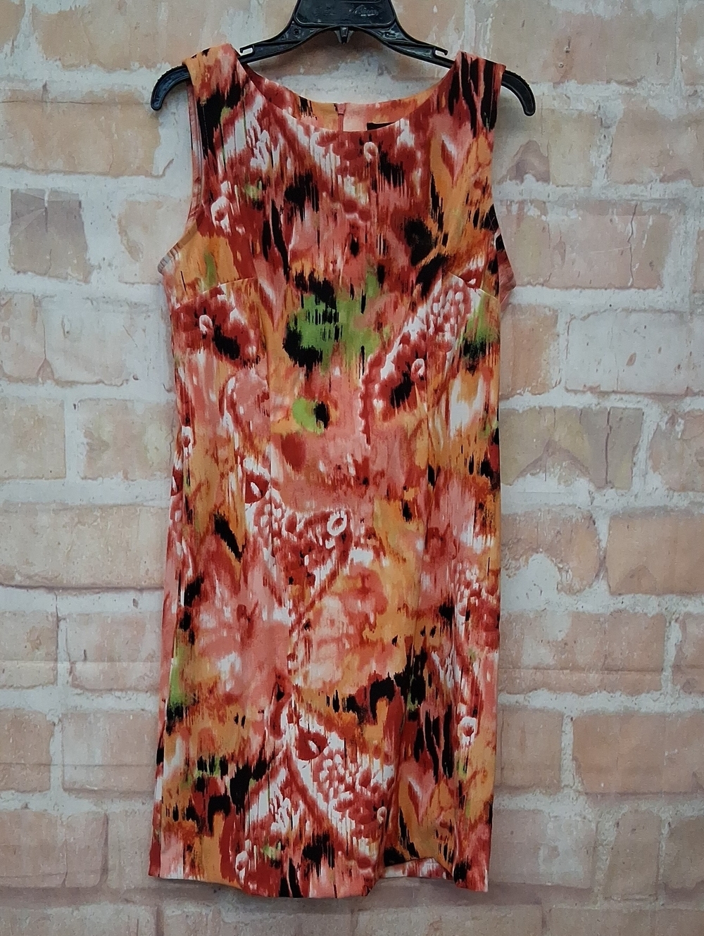 connected apparel Orange Black Red Abstract Print Dress